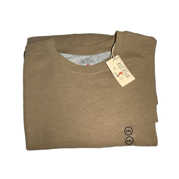 NWT Mens RedHead Thermal Waffle Knit Crew Henley Shirt Sweater Taupe 2XL LS - Picture 1 of 8